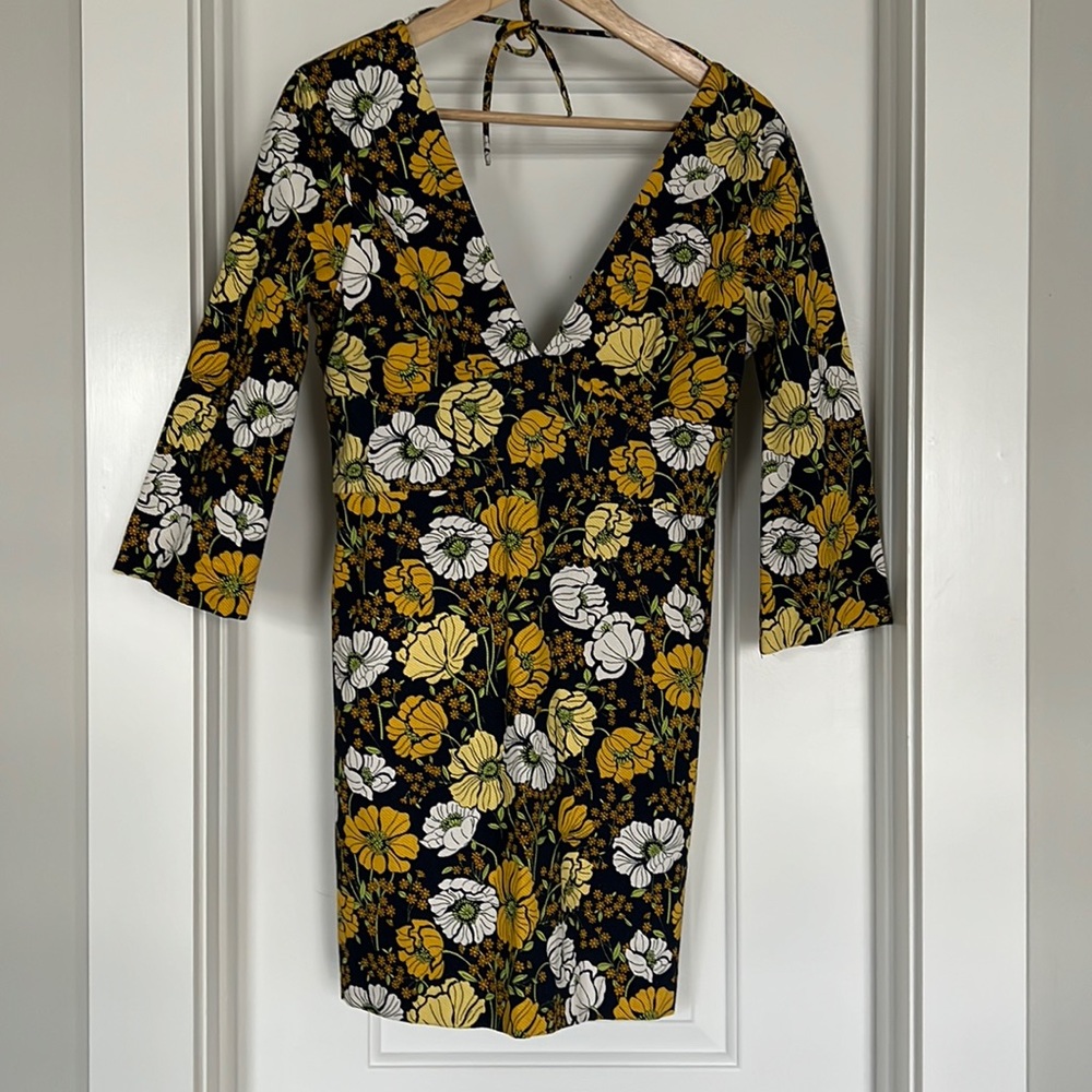 Zara Navy Floral Back Tie Dress